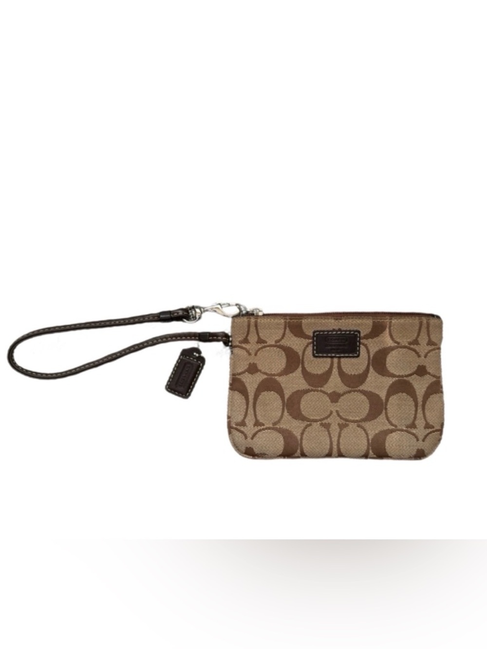 Coach 2002 Signature Skinny Wristlet Tan/Brown Jacquard Hangtag Style 40150 Y2K